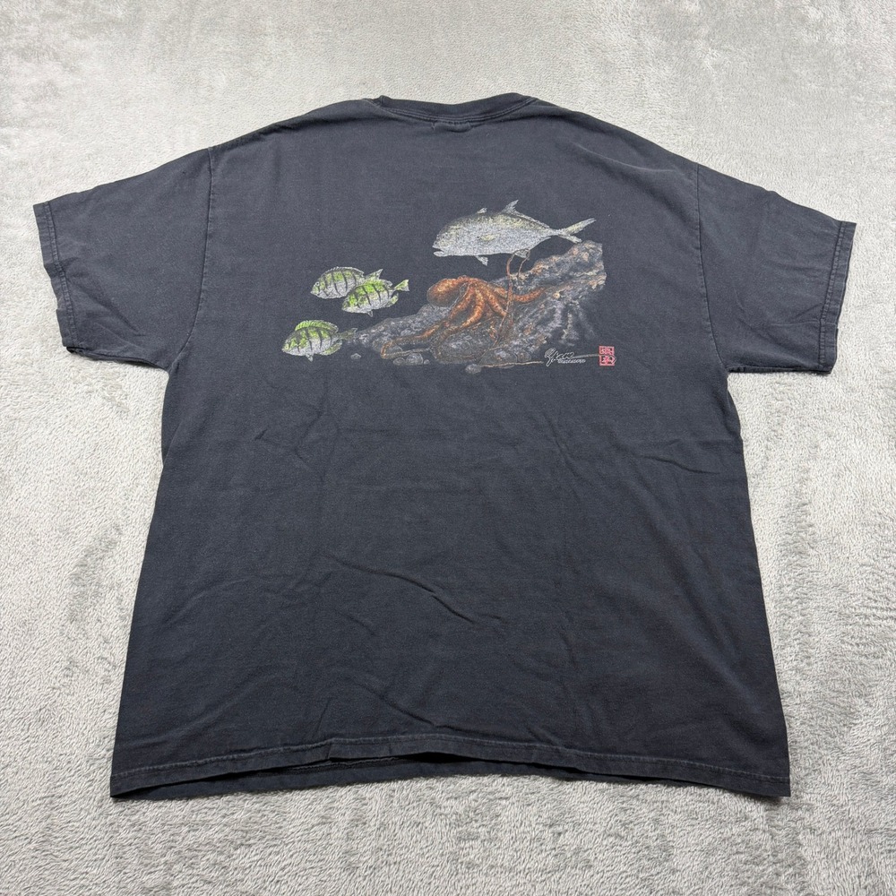 Gyotaku T-Shirt Mens XL Black Graphic Fish Octopus Shane Hamamoto